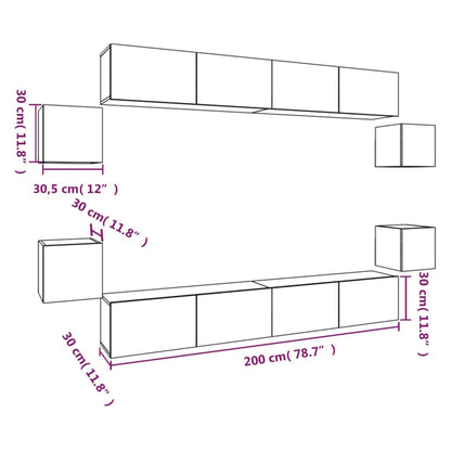 vidaXL 8 Piece TV Cabinet Set White Engineered Wood