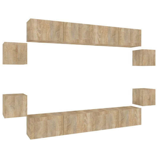 vidaXL 8 Piece TV Cabinet Set Sonoma Oak Engineered Wood