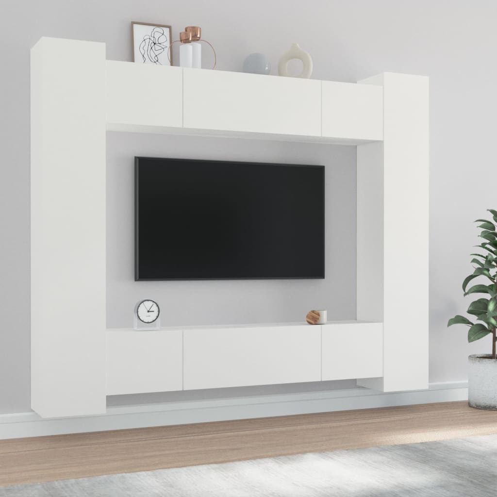 vidaXL 8 Piece TV Cabinet Set White Engineered Wood