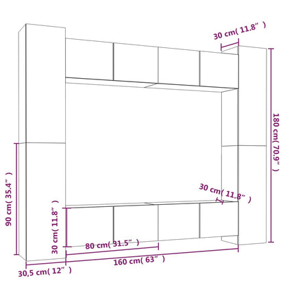 vidaXL 8 Piece TV Cabinet Set Grey Sonoma Engineered Wood