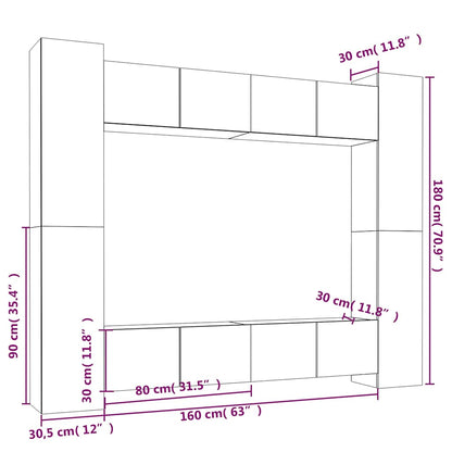 vidaXL 8 Piece TV Cabinet Set Grey Sonoma Engineered Wood