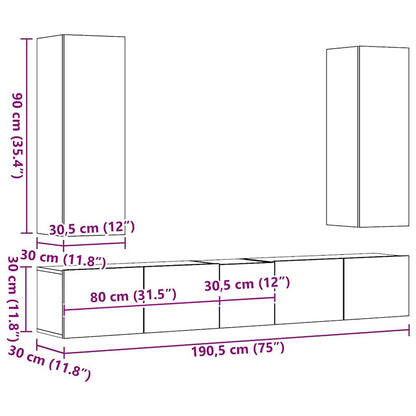 vidaXL 5 Piece TV Cabinet Set White Engineered Wood