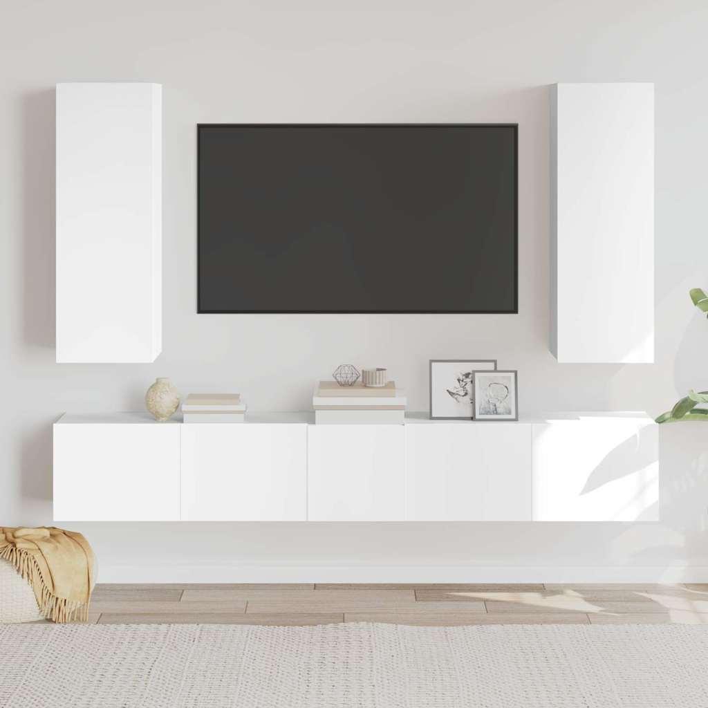 vidaXL 5 Piece TV Cabinet Set White Engineered Wood