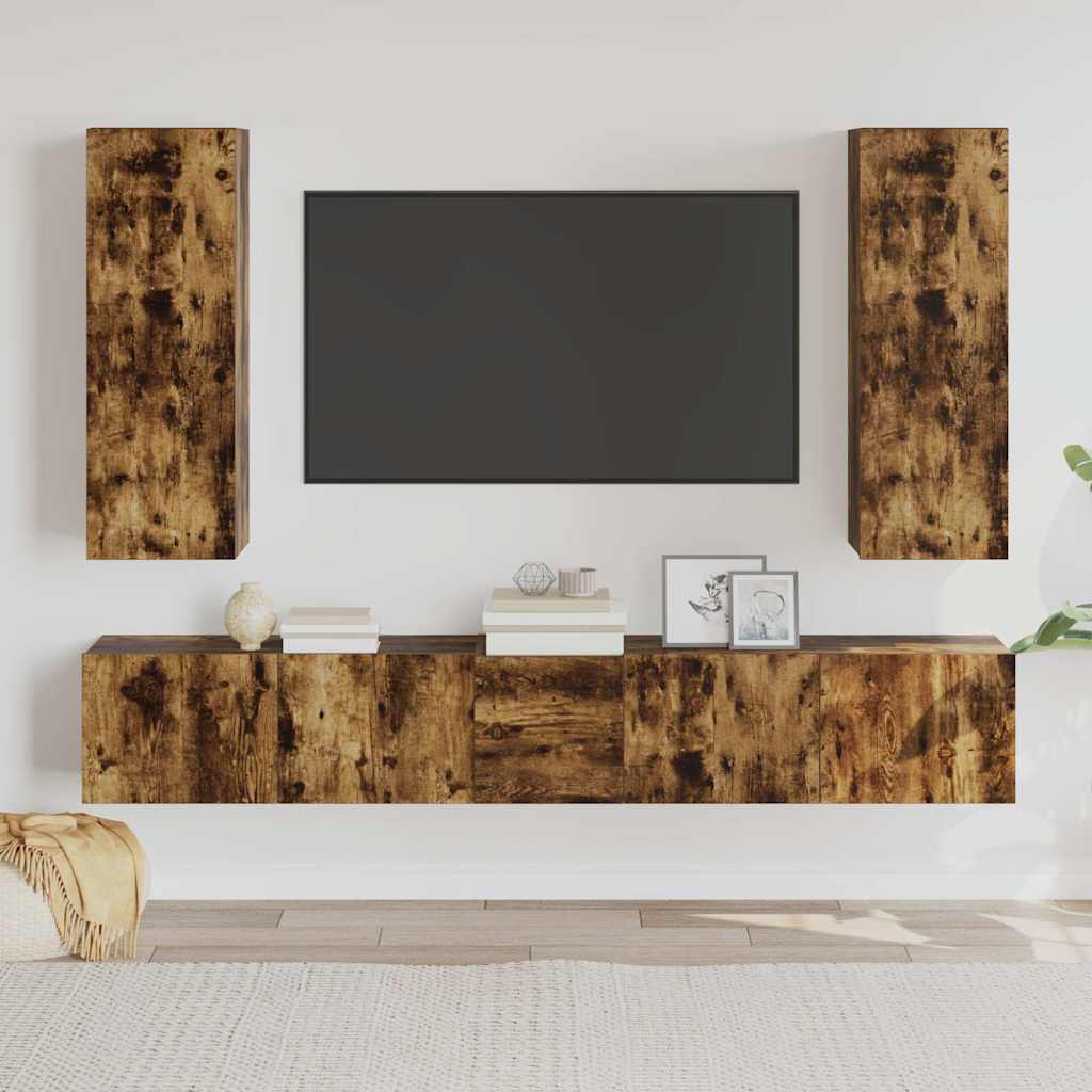 vidaXL 5 Piece TV Cabinet Set Smoked Oak Engineered Wood