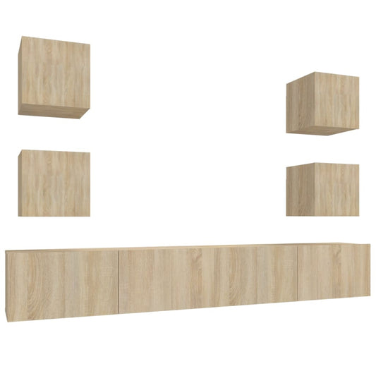 vidaXL 6 Piece TV Cabinet Set Sonoma Oak Engineered Wood