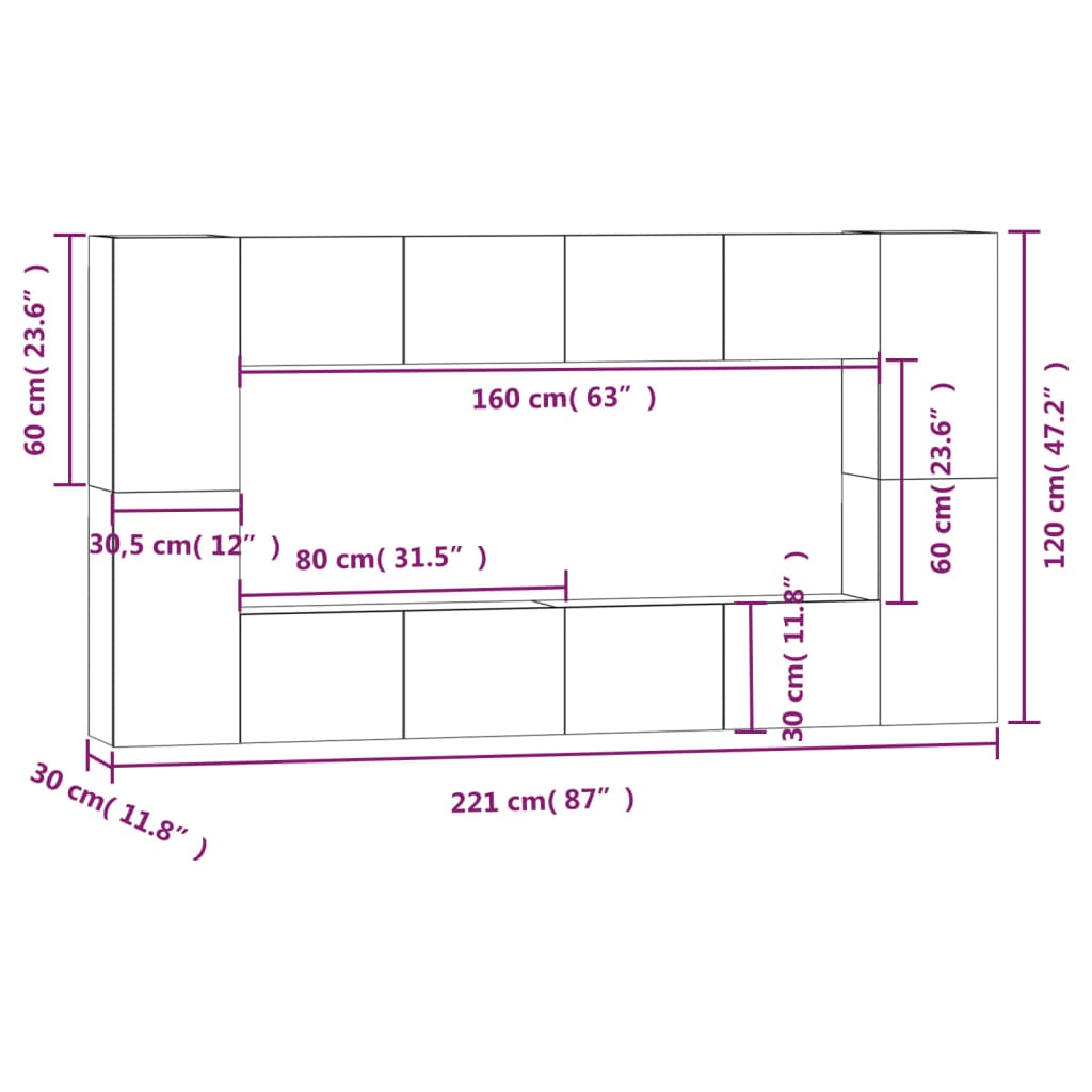 vidaXL 8 Piece TV Cabinet Set Concrete Grey Engineered Wood