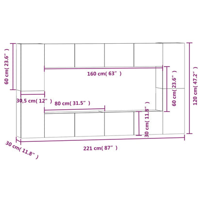 vidaXL 8 Piece TV Cabinet Set Concrete Grey Engineered Wood