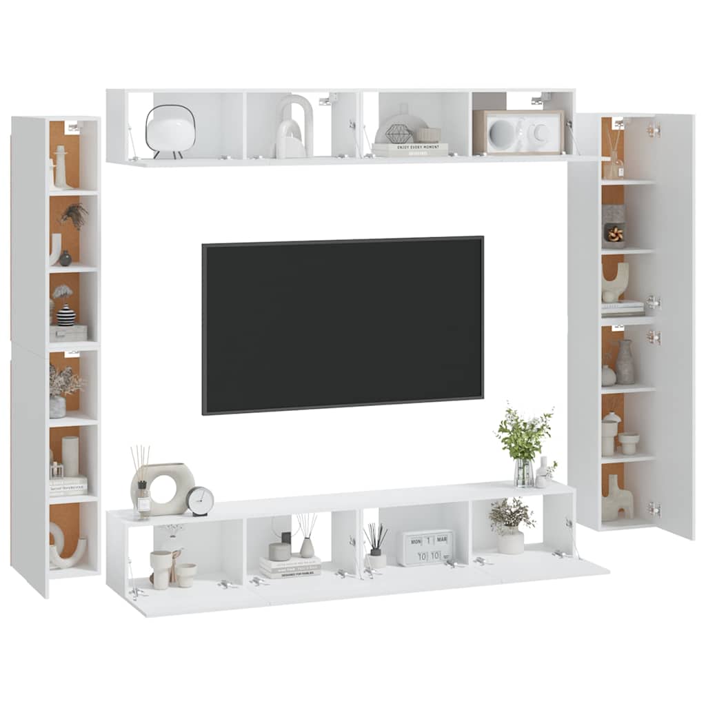 vidaXL 8 Piece TV Cabinet Set White Engineered Wood
