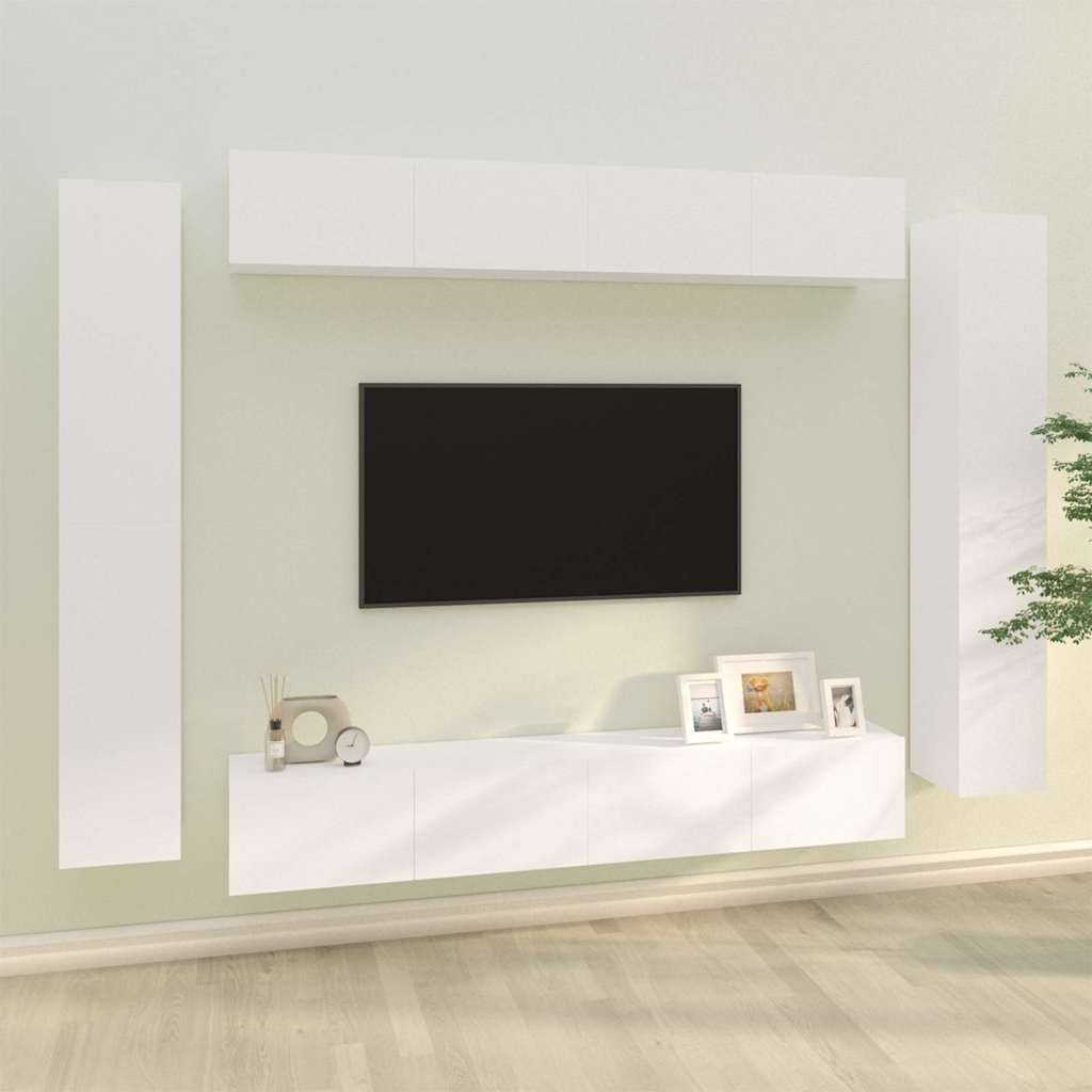 vidaXL 8 Piece TV Cabinet Set White Engineered Wood