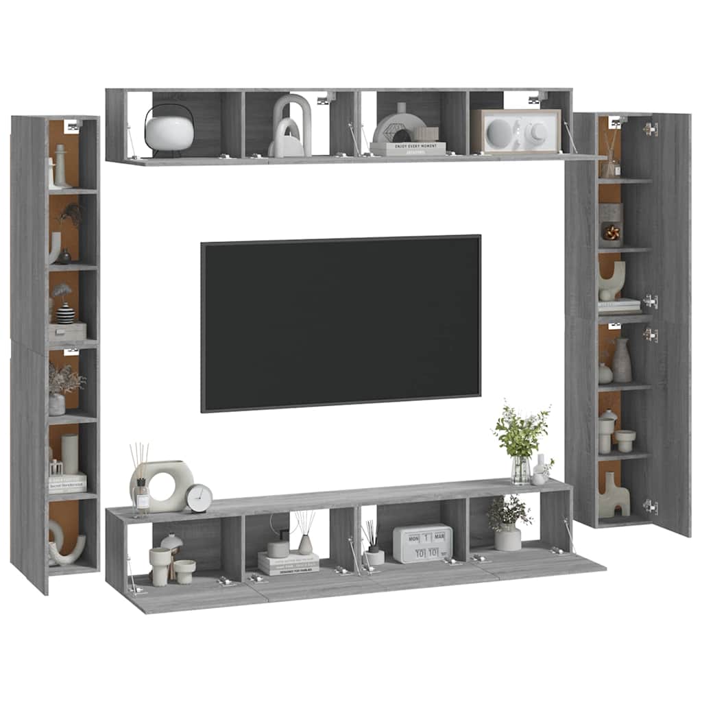 vidaXL 8 Piece TV Cabinet Set Grey Sonoma Engineered Wood