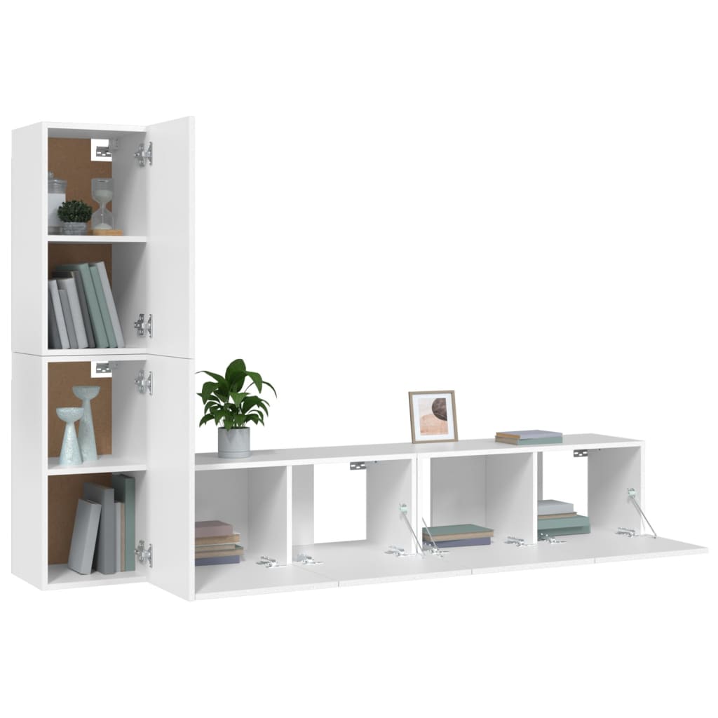 vidaXL 4 Piece TV Cabinet Set White Engineered Wood
