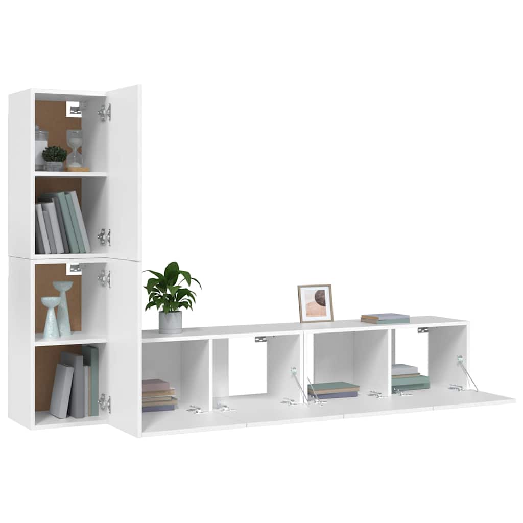 vidaXL 4 Piece TV Cabinet Set White Engineered Wood