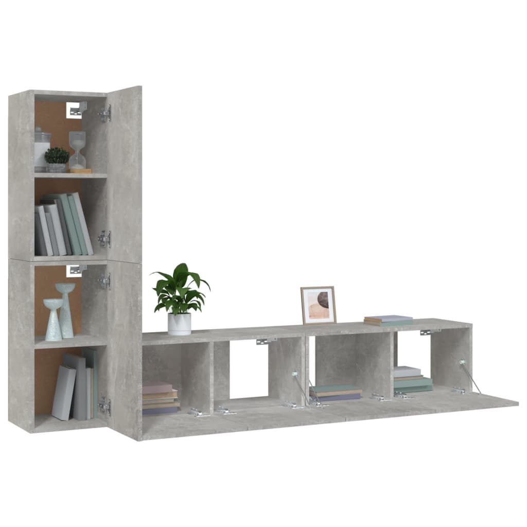 vidaXL 4 Piece TV Cabinet Set Concrete Grey Engineered Wood