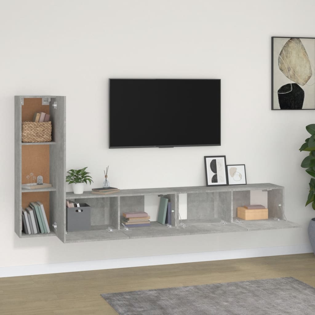 vidaXL 3 Piece TV Cabinet Set Concrete Grey Engineered Wood