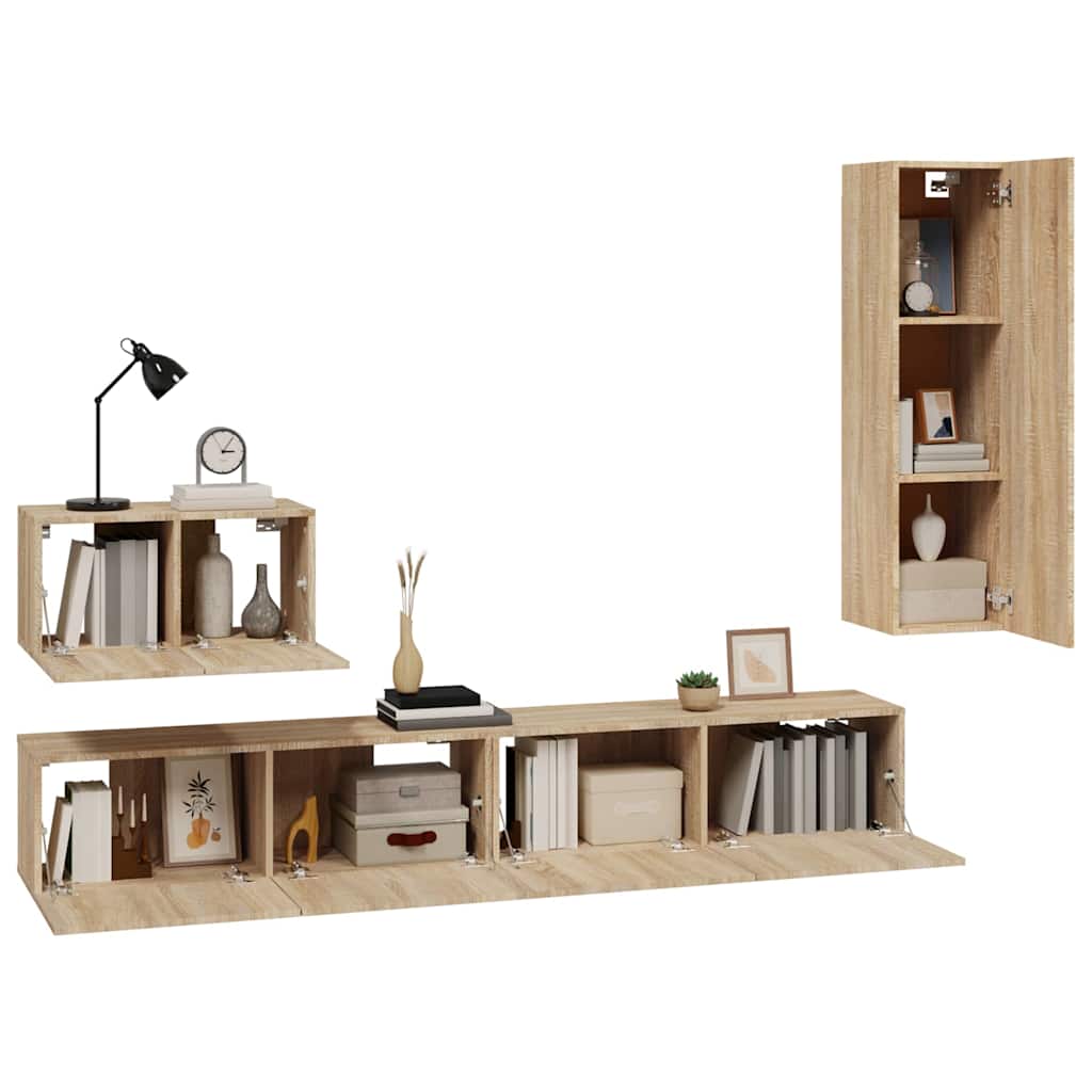 vidaXL 4 Piece TV Cabinet Set Sonoma Oak Engineered Wood