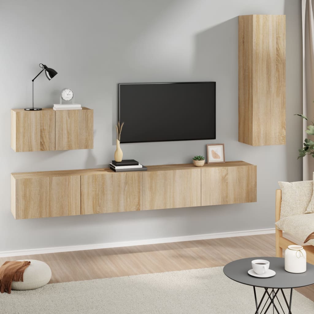 vidaXL 4 Piece TV Cabinet Set Sonoma Oak Engineered Wood