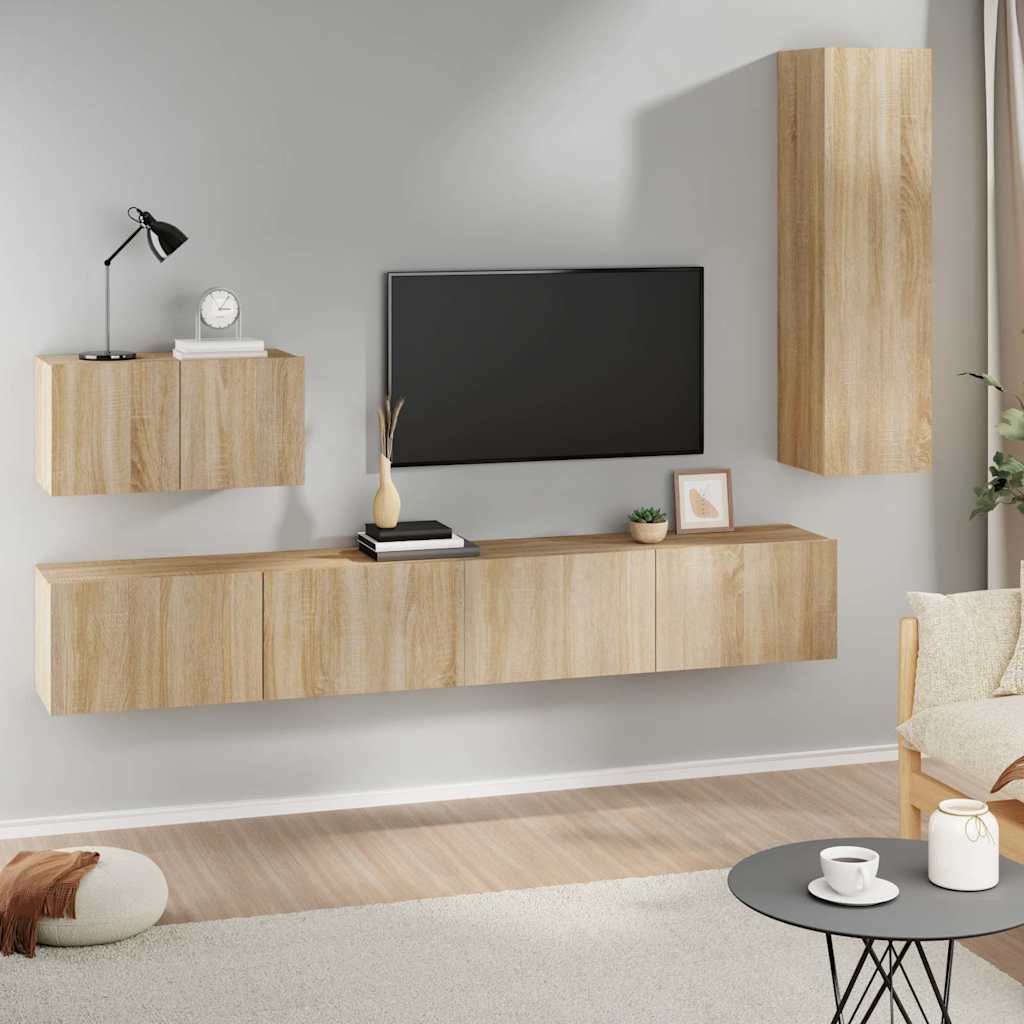 vidaXL 4 Piece TV Cabinet Set Sonoma Oak Engineered Wood