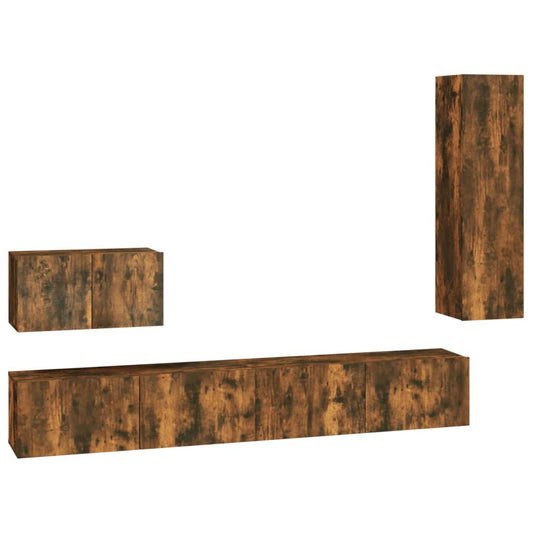 vidaXL 4 Piece TV Cabinet Set Smoked Oak Engineered Wood