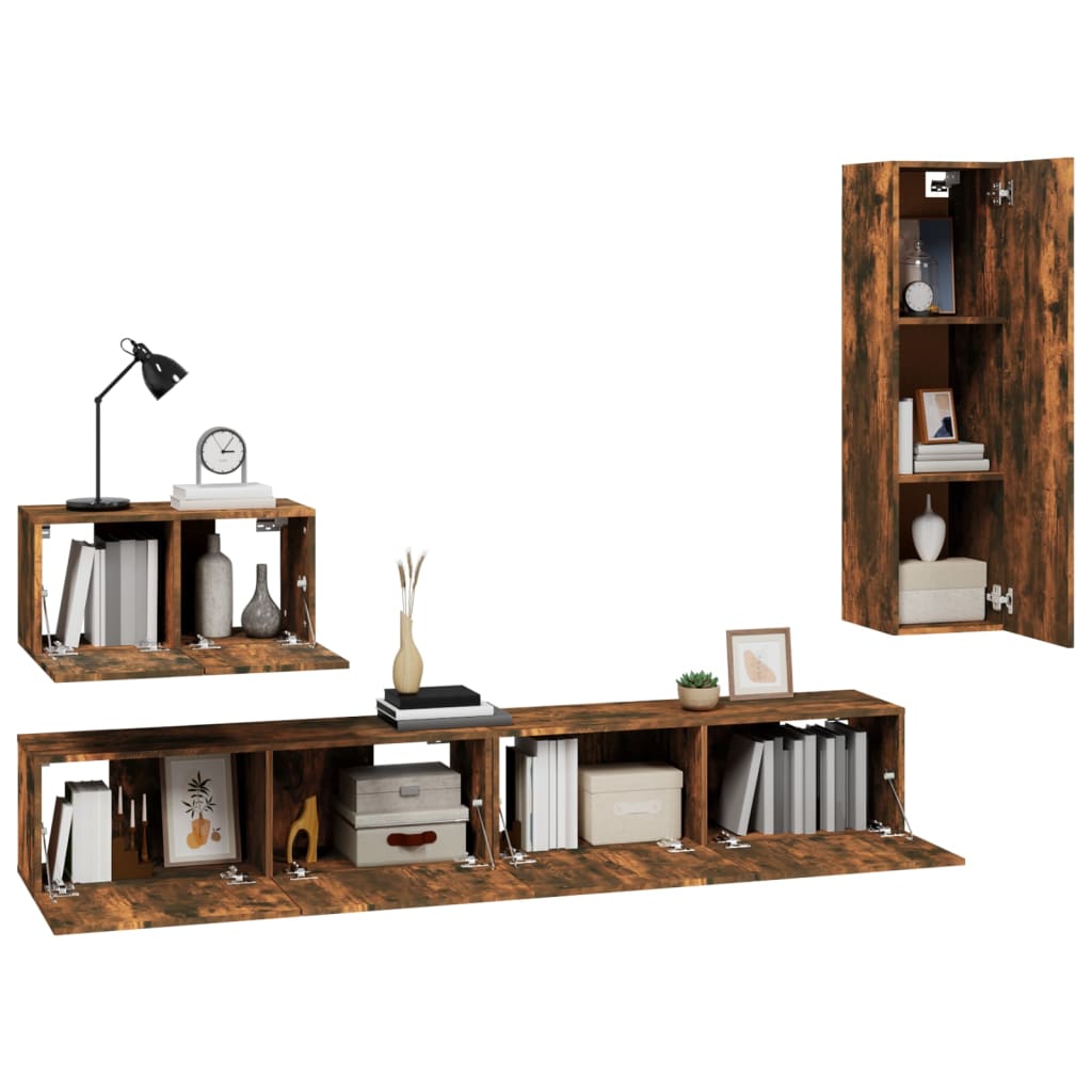 vidaXL 4 Piece TV Cabinet Set Smoked Oak Engineered Wood