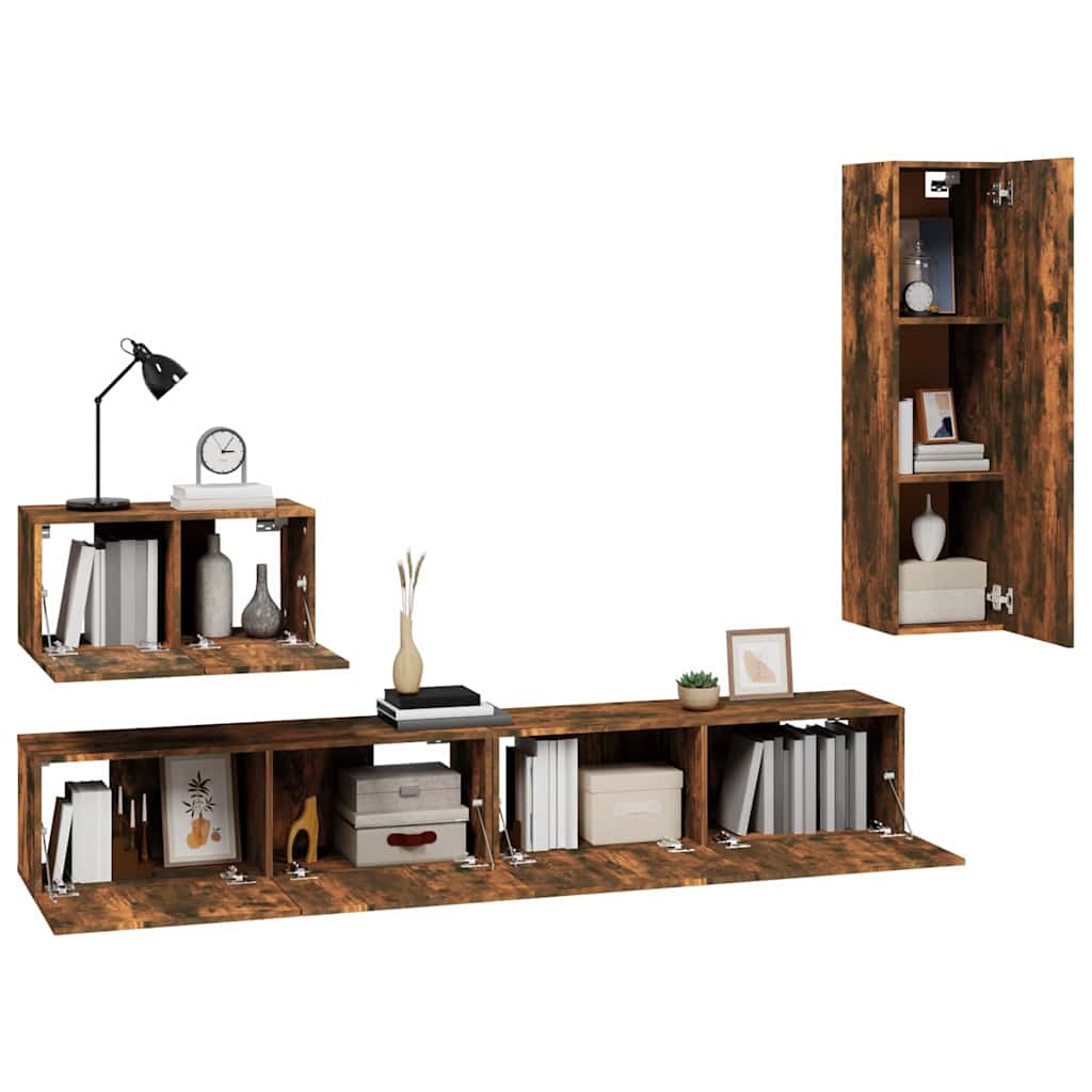 vidaXL 4 Piece TV Cabinet Set Smoked Oak Engineered Wood