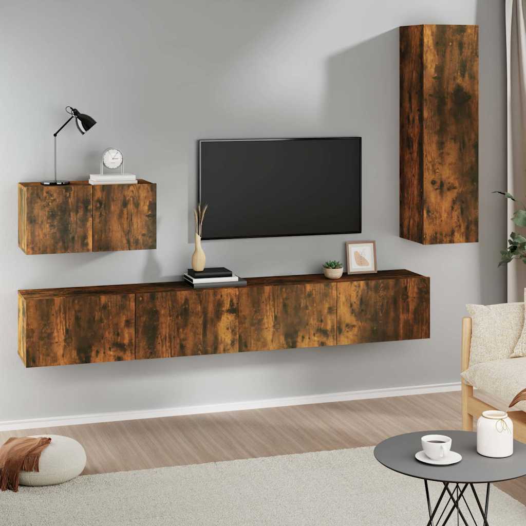 vidaXL 4 Piece TV Cabinet Set Smoked Oak Engineered Wood