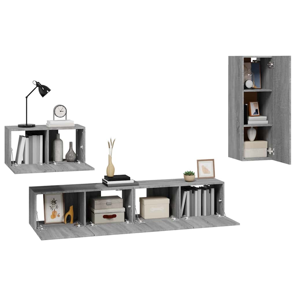 vidaXL 4 Piece TV Cabinet Set Grey Sonoma Engineered Wood