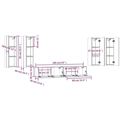 vidaXL 6 Piece TV Cabinet Set White Engineered Wood