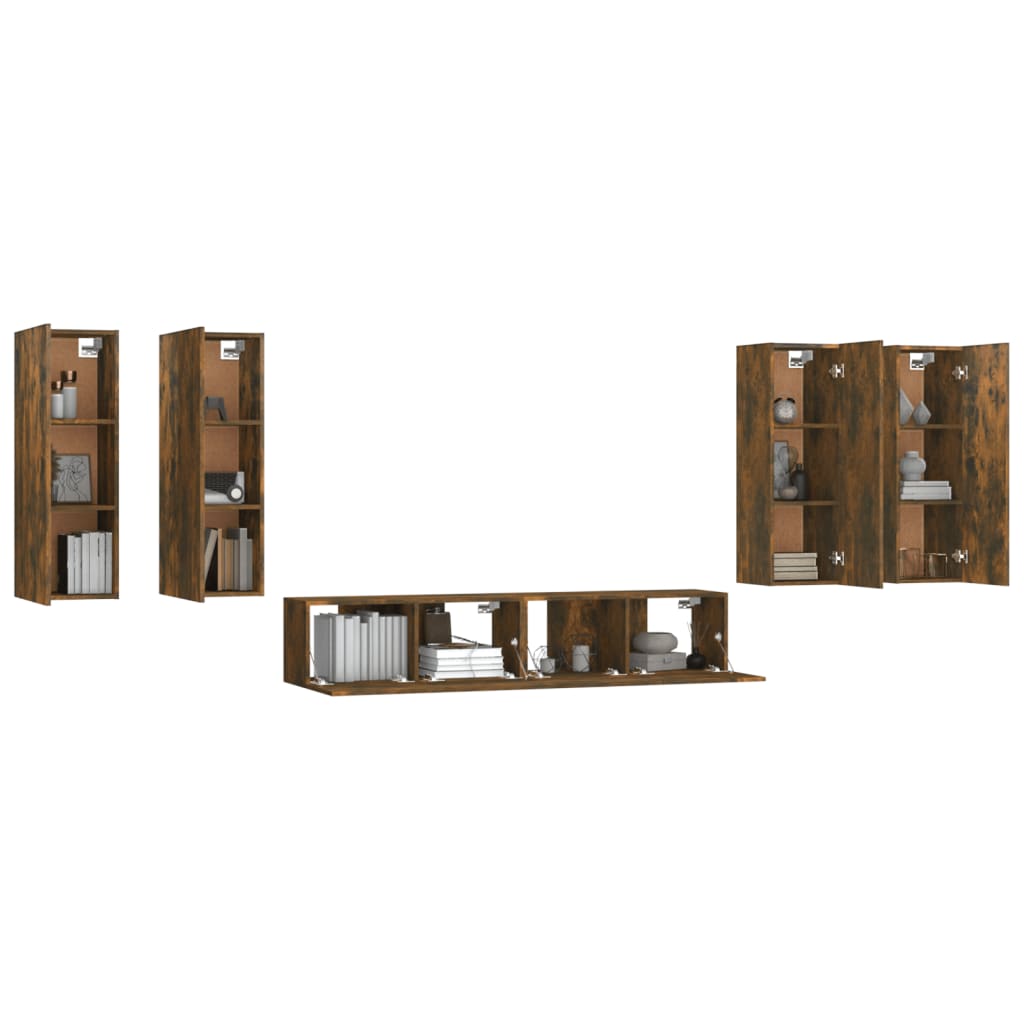 vidaXL 6 Piece TV Cabinet Set Smoked Oak Engineered Wood