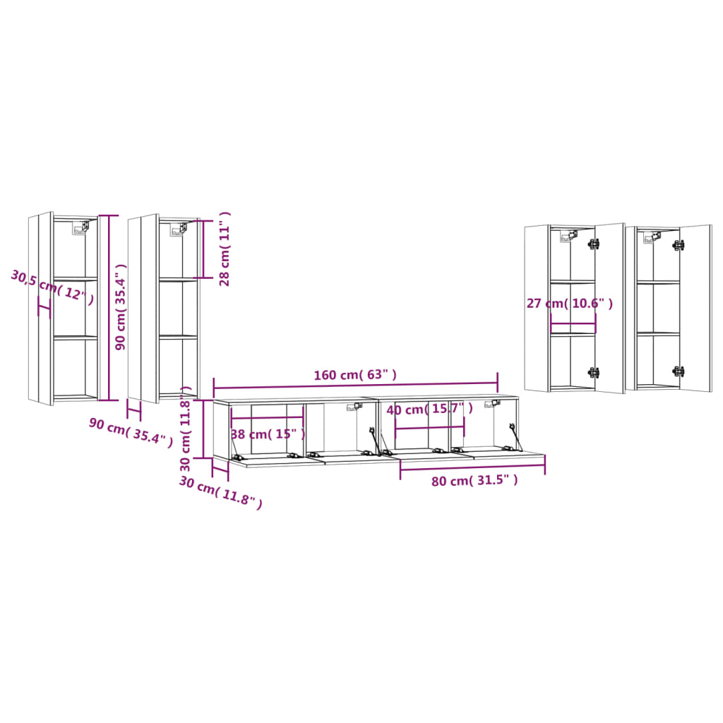 vidaXL 6 Piece TV Cabinet Set Smoked Oak Engineered Wood