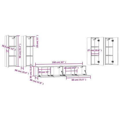 vidaXL 6 Piece TV Cabinet Set Smoked Oak Engineered Wood