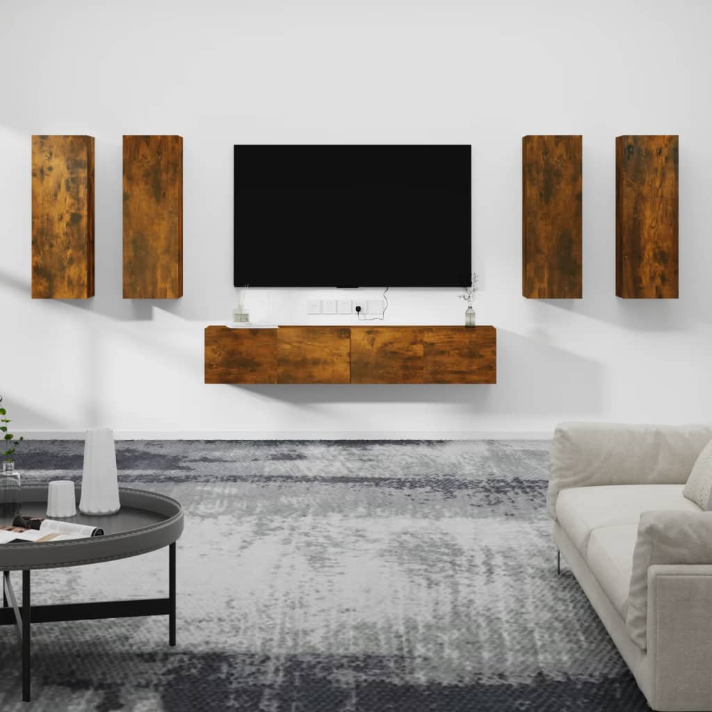 vidaXL 6 Piece TV Cabinet Set Smoked Oak Engineered Wood