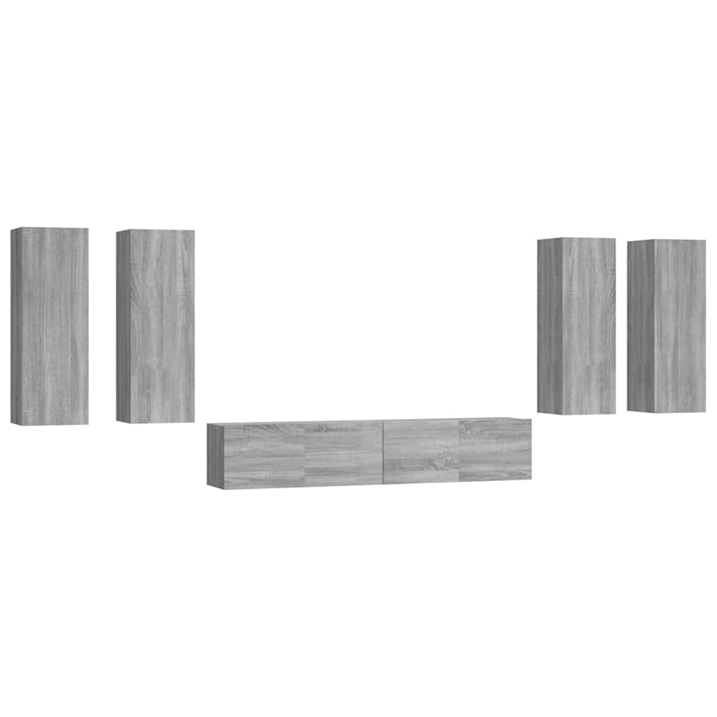 vidaXL 6 Piece TV Cabinet Set Grey Sonoma Engineered Wood