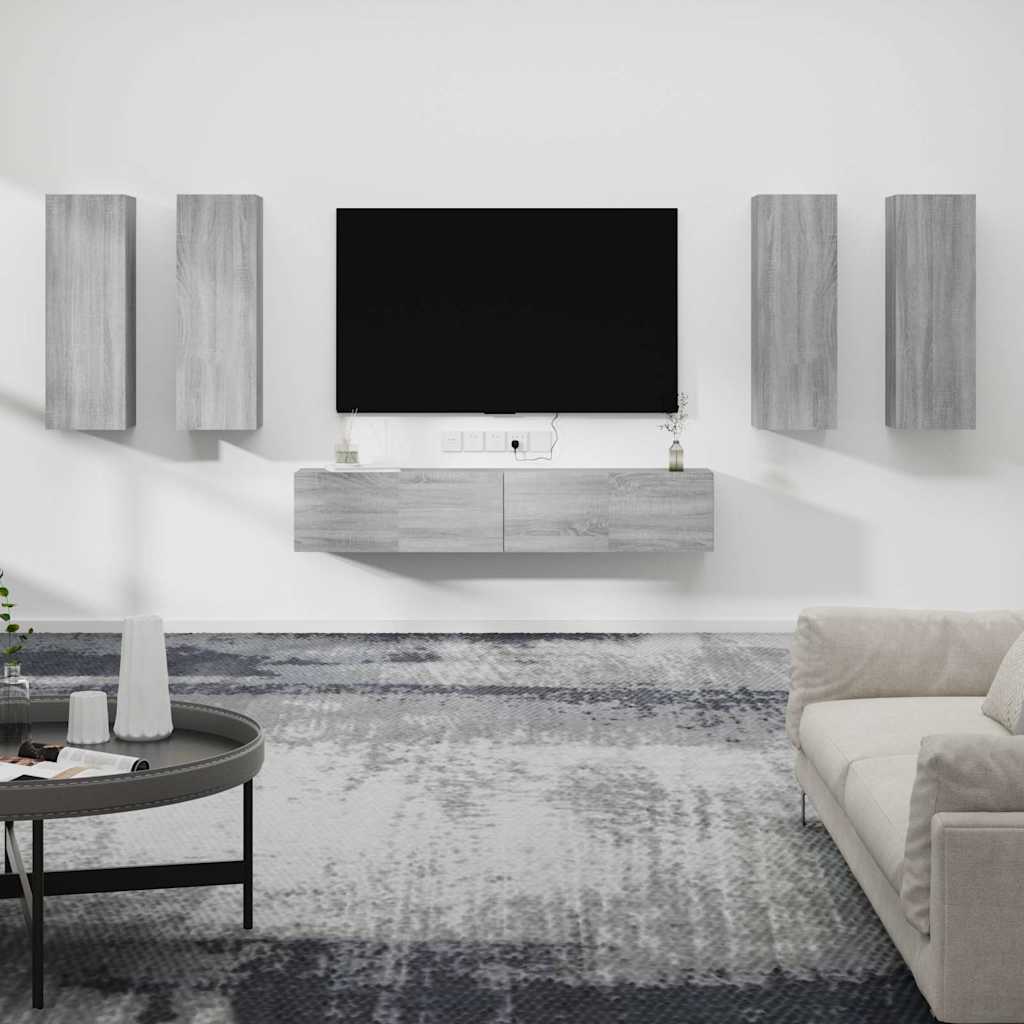 vidaXL 6 Piece TV Cabinet Set Grey Sonoma Engineered Wood