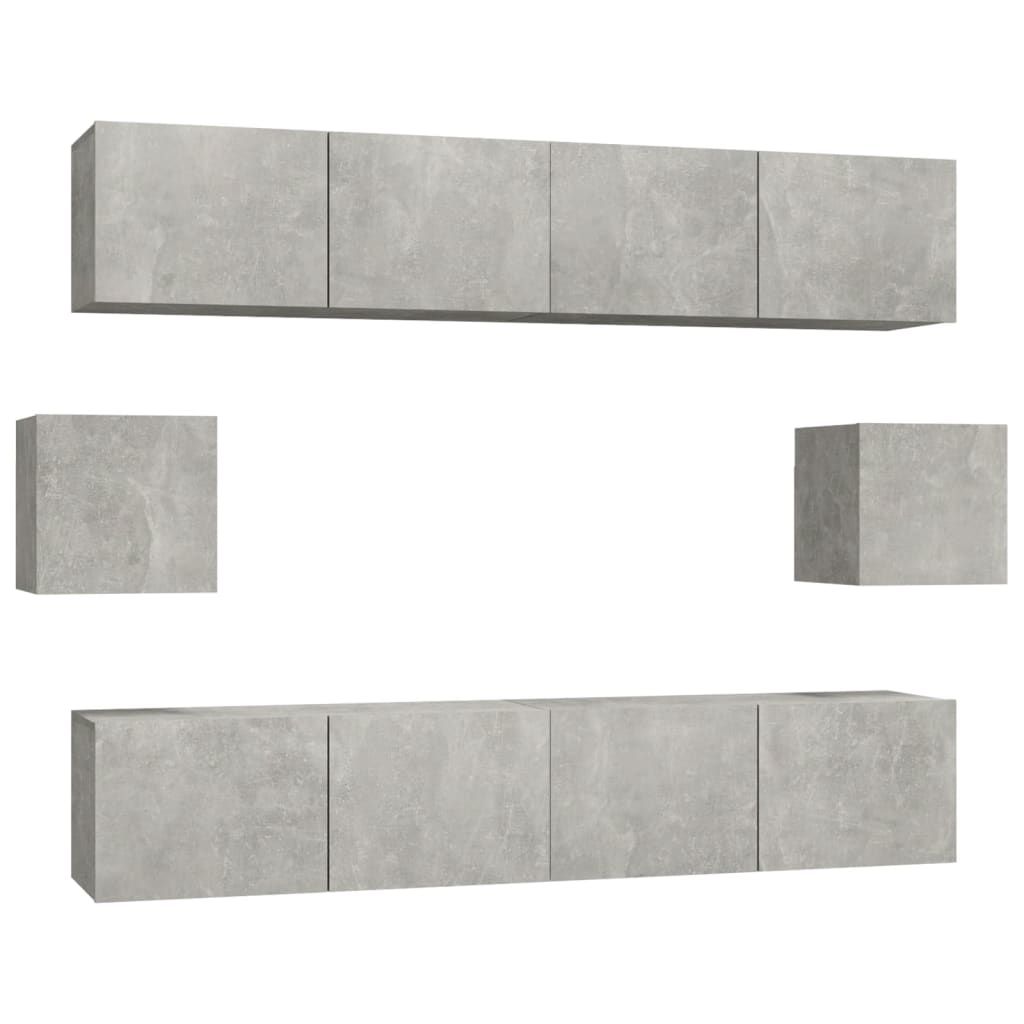 vidaXL 6 Piece TV Cabinet Set Concrete Grey Engineered Wood