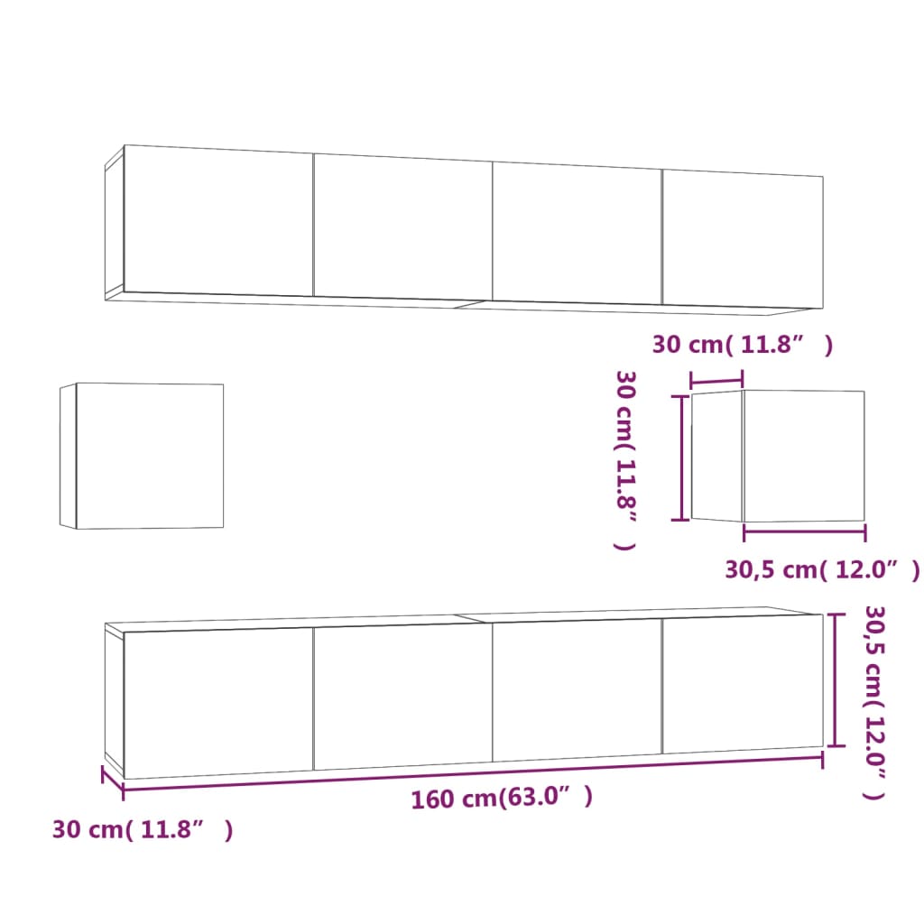 vidaXL 6 Piece TV Cabinet Set Concrete Grey Engineered Wood