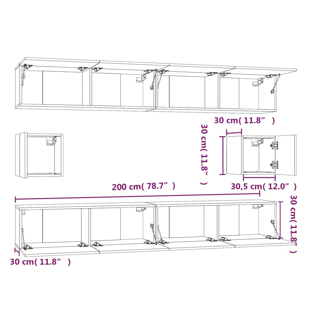 vidaXL 6 Piece TV Cabinet Set Sonoma Oak Engineered Wood
