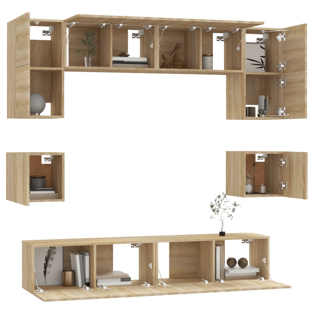 vidaXL 8 Piece TV Cabinet Set Sonoma Oak Engineered Wood
