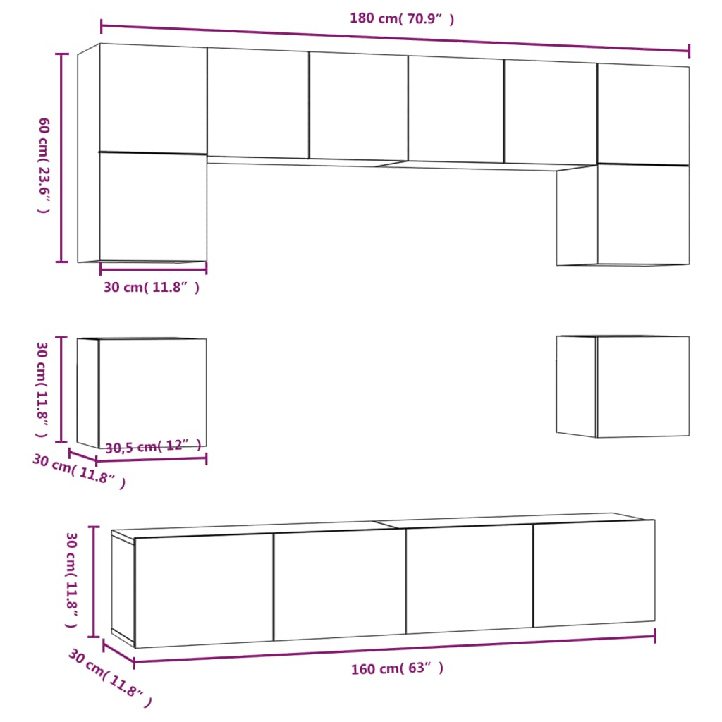 vidaXL 8 Piece TV Cabinet Set Sonoma Oak Engineered Wood