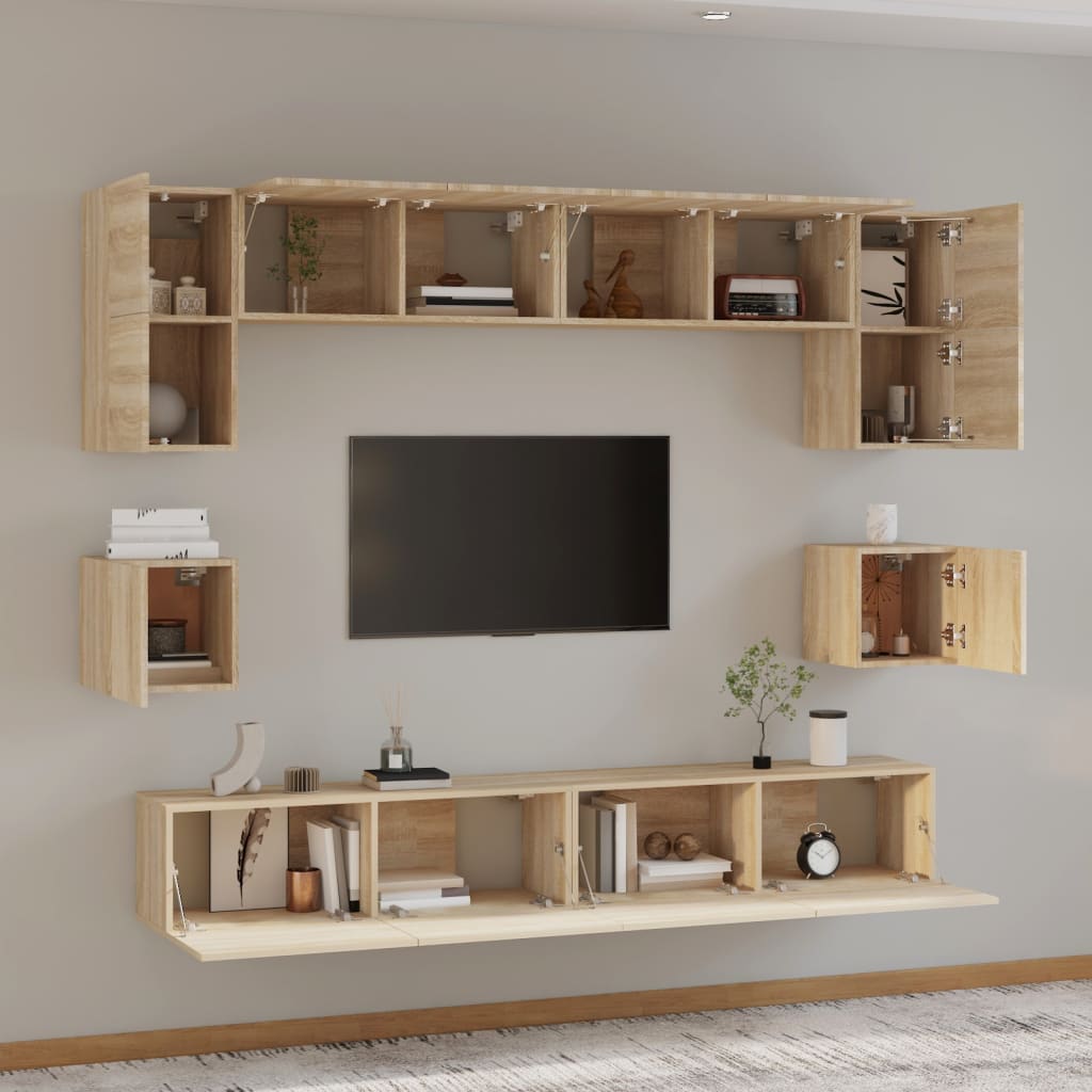vidaXL 8 Piece TV Cabinet Set Sonoma Oak Engineered Wood