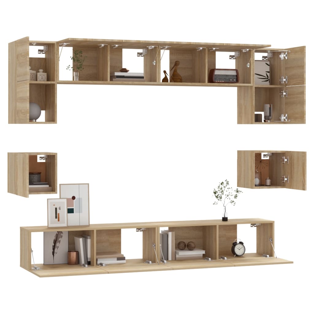 vidaXL 8 Piece TV Cabinet Set Sonoma Oak Engineered Wood