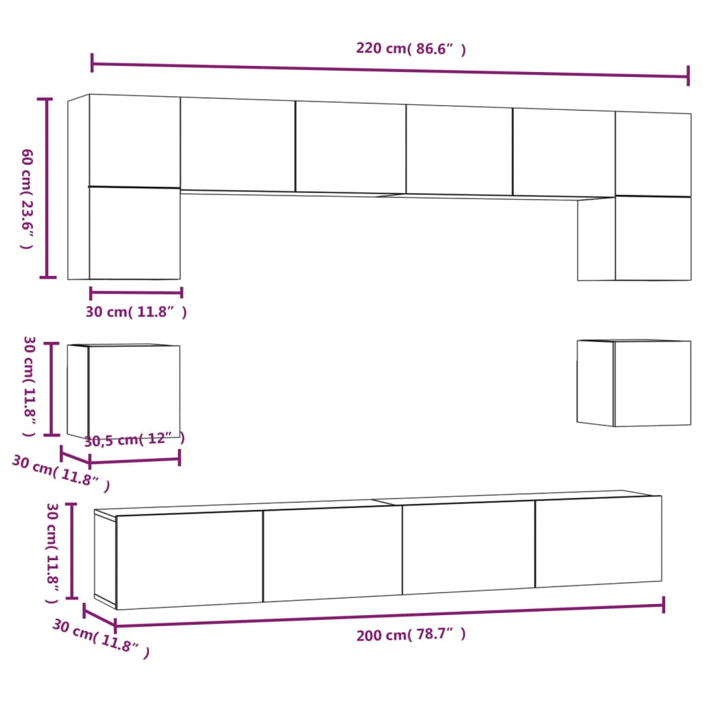 vidaXL 8 Piece TV Cabinet Set Sonoma Oak Engineered Wood