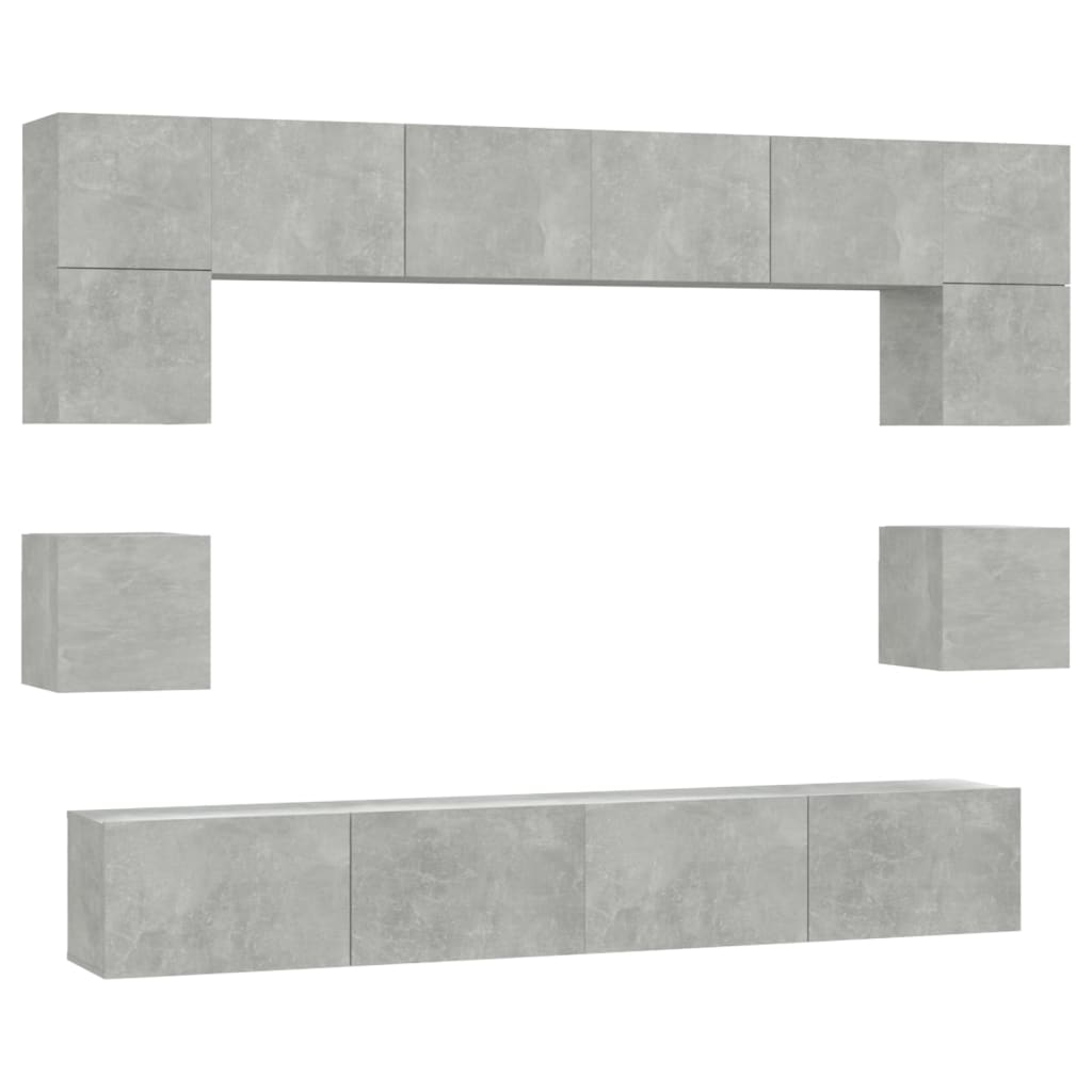 vidaXL 8 Piece TV Cabinet Set Concrete Grey Engineered Wood