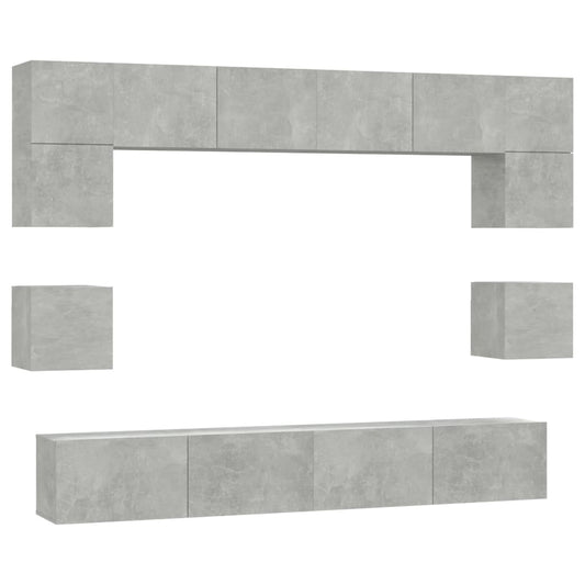 vidaXL 8 Piece TV Cabinet Set Concrete Grey Engineered Wood