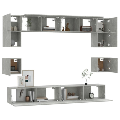 vidaXL 8 Piece TV Cabinet Set Concrete Grey Engineered Wood