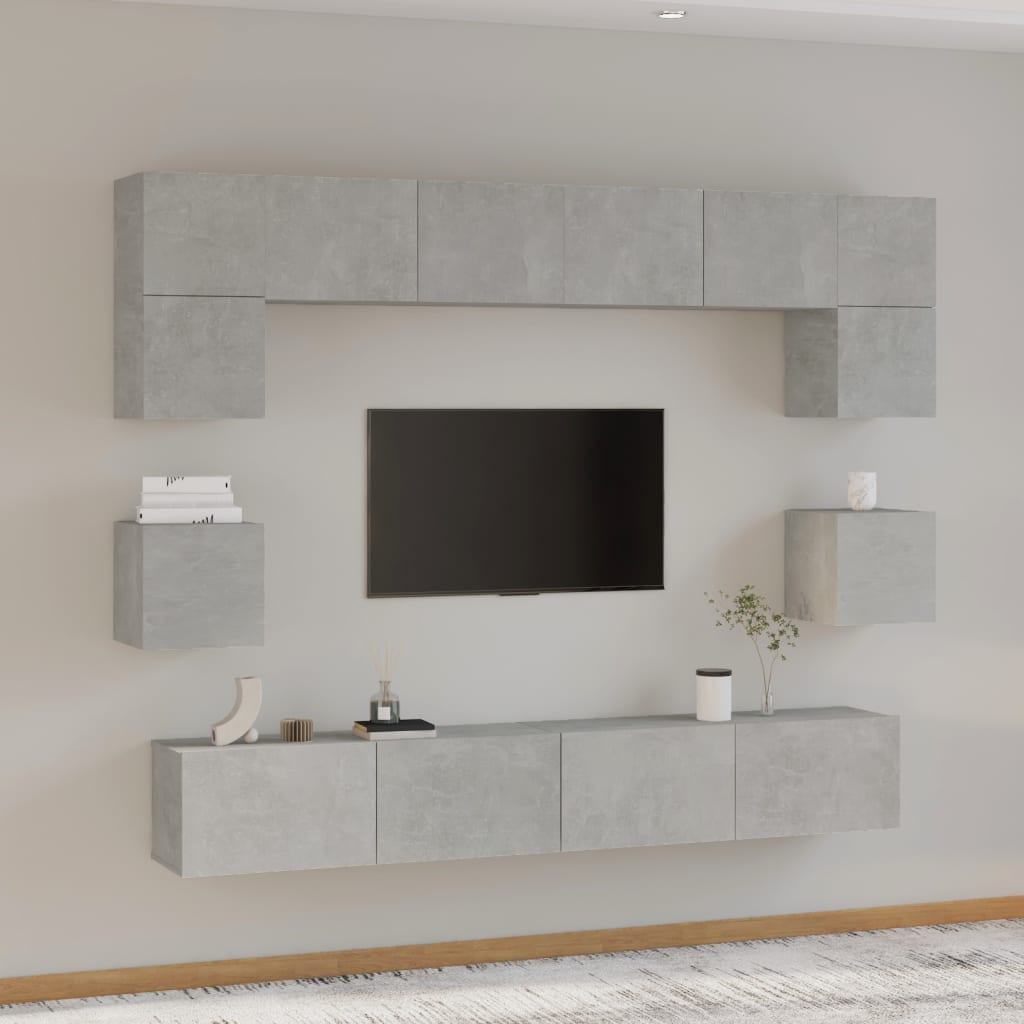vidaXL 8 Piece TV Cabinet Set Concrete Grey Engineered Wood