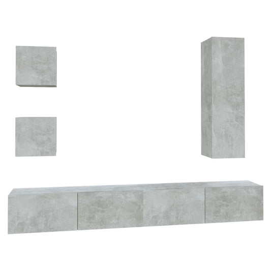 vidaXL 5 Piece TV Cabinet Set Concrete Grey Engineered Wood