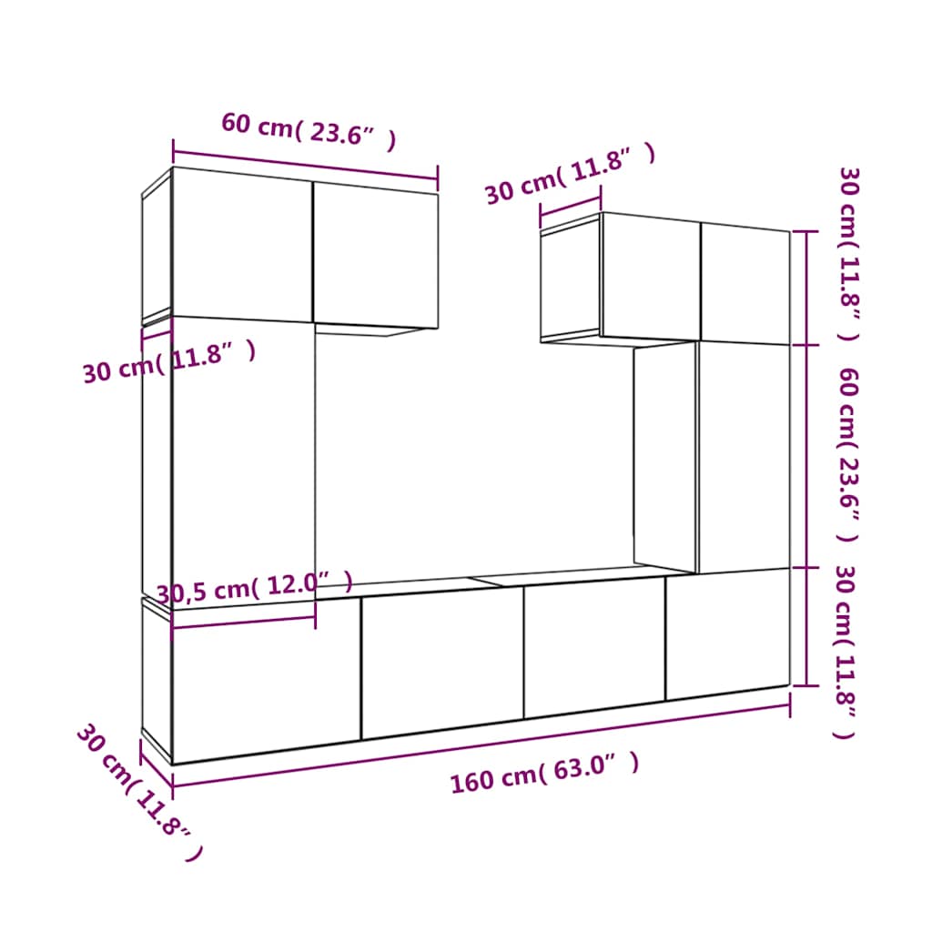 vidaXL 6 Piece TV Cabinet Set White Engineered Wood