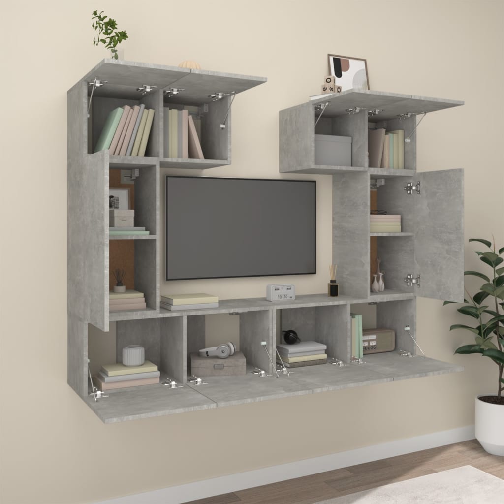 vidaXL 6 Piece TV Cabinet Set Concrete Grey Engineered Wood