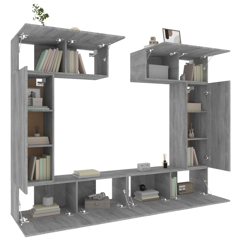 vidaXL 6 Piece TV Cabinet Set Grey Sonoma Engineered Wood