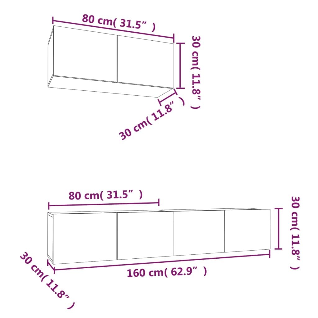 vidaXL 3 Piece TV Cabinet Set Smoked Oak Engineered Wood